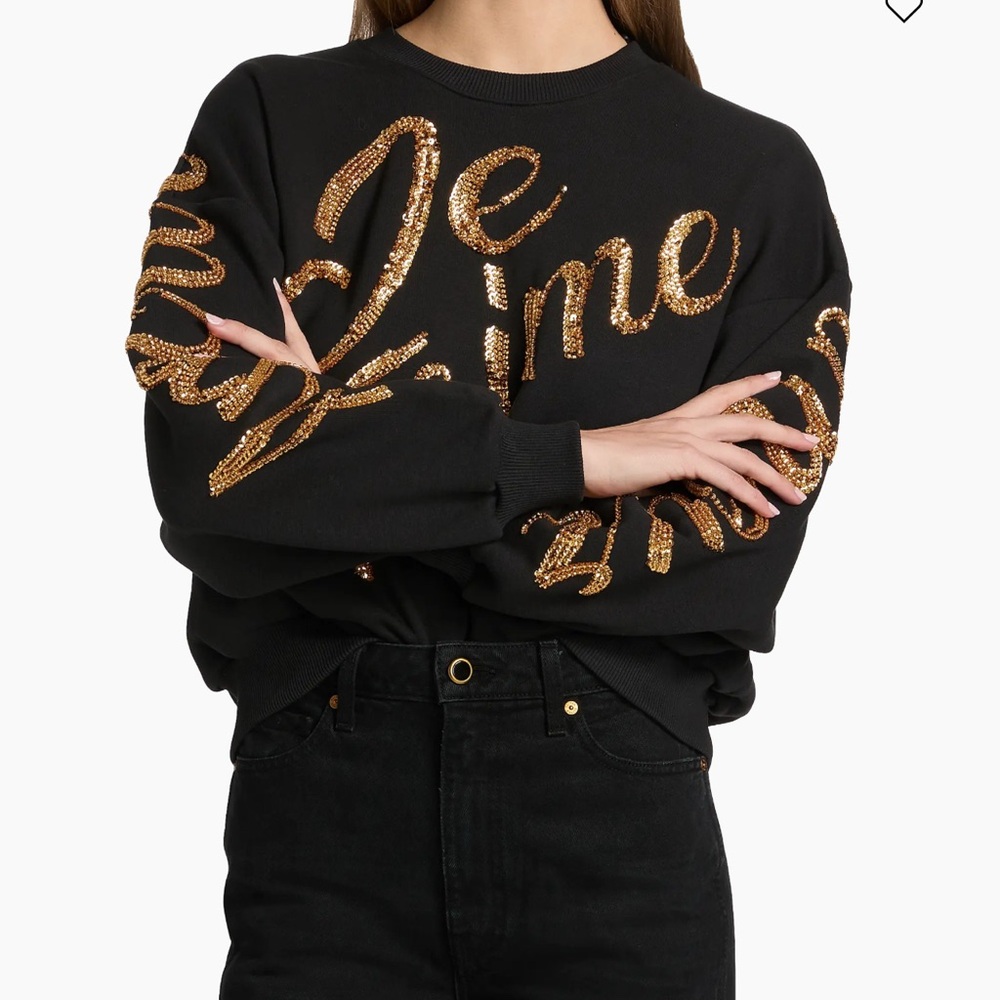 Cinq à Sept Black Sweater with Gold Accents